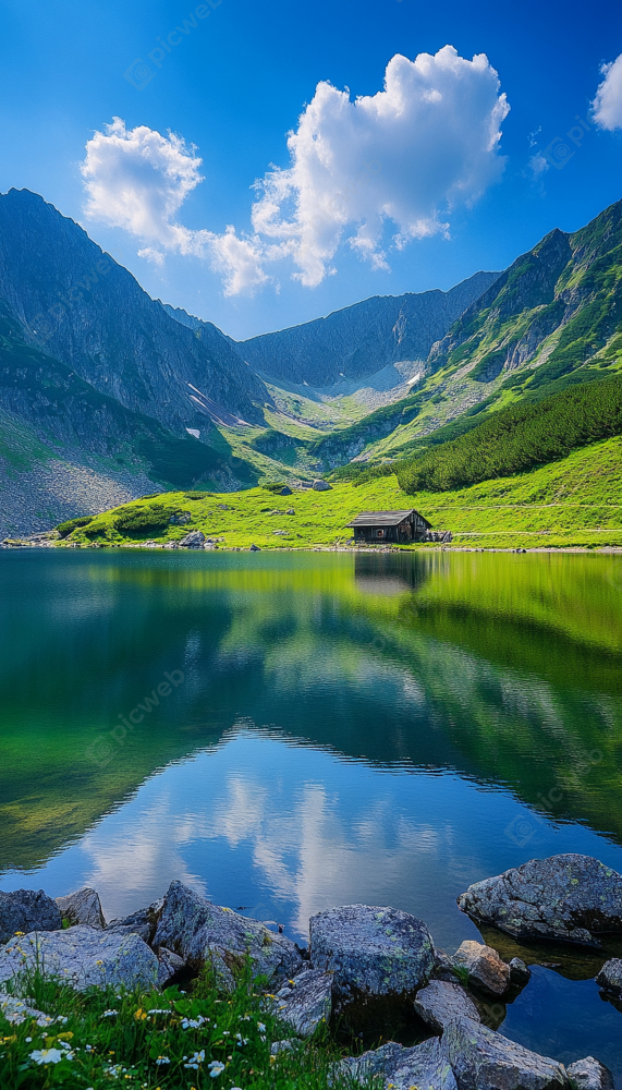 Утреннее озеро среди гор