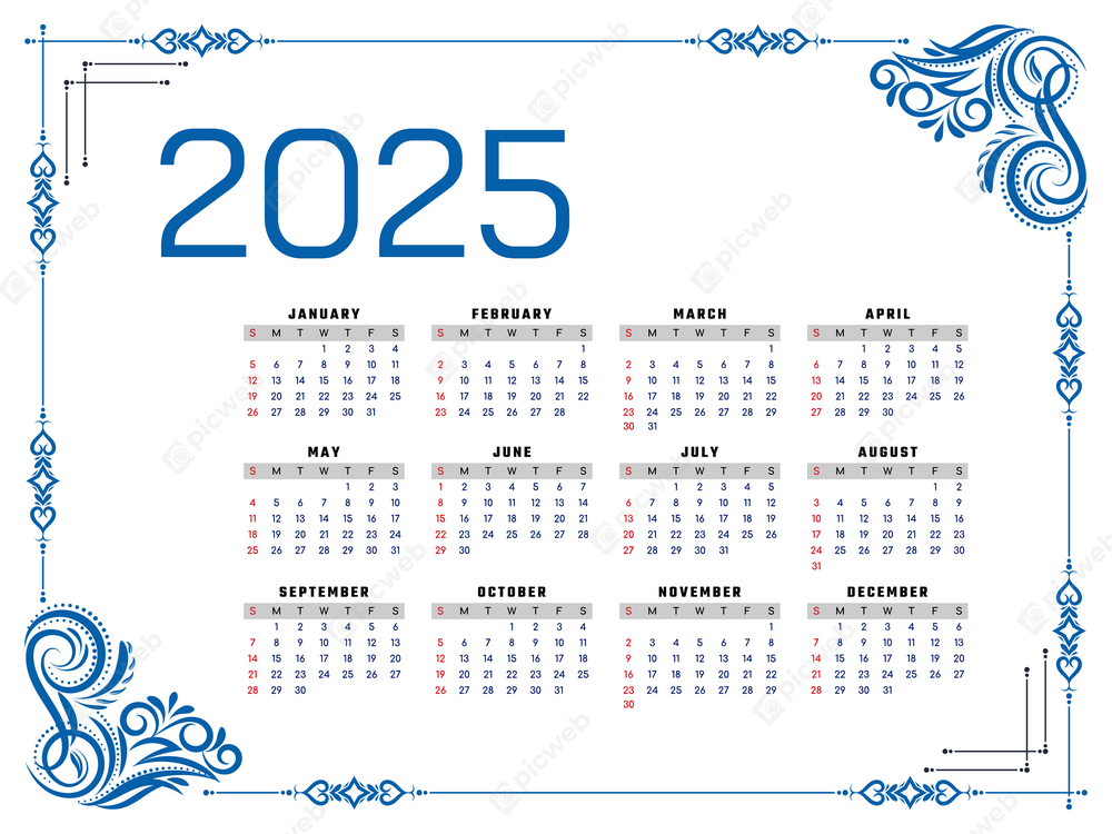 Календарь на 2025 год с синей рамкой скачать Календарь на 2025 год с синей рамкой